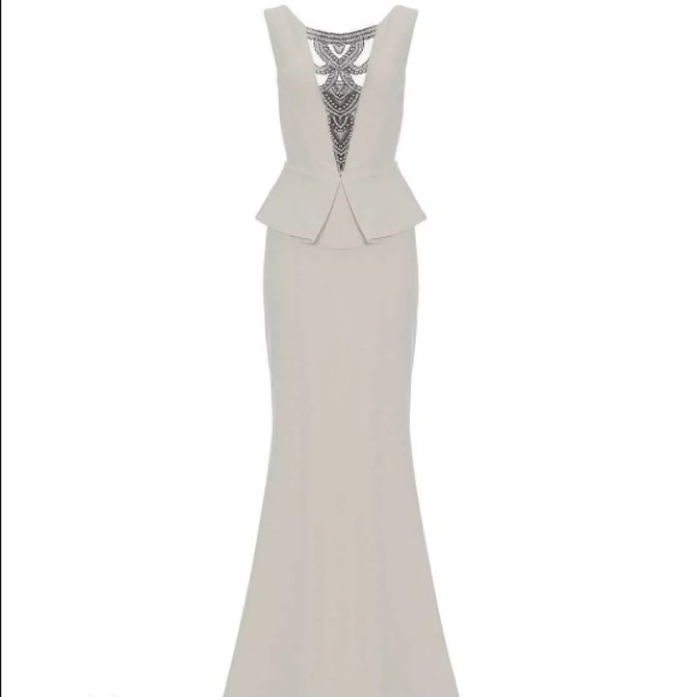 Stone Quiz Gown Deep V Peplum Jersey